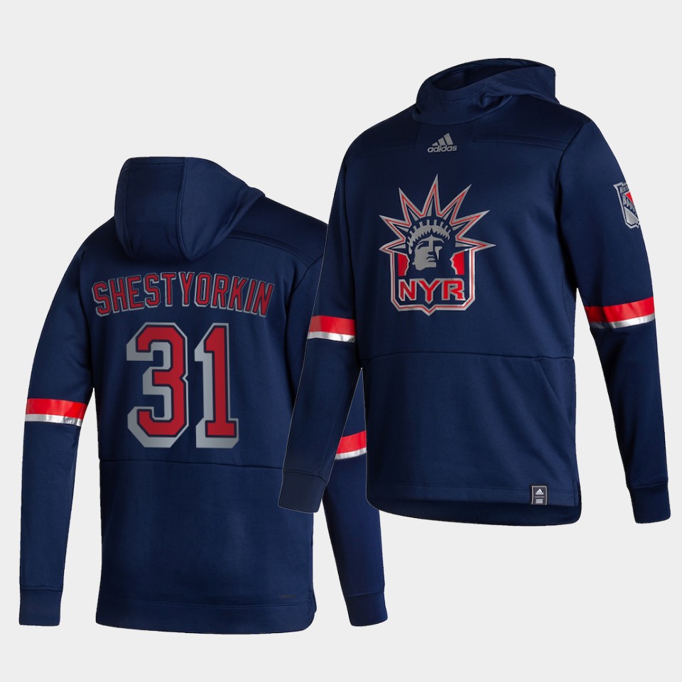 Men New York Rangers #31 Shestyorkin Blue NHL 2021 Adidas Pullover Hoodie Jersey